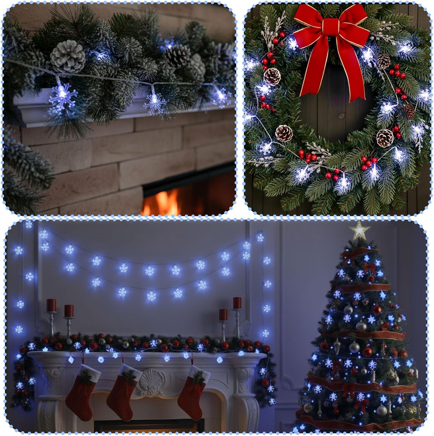 DomeStar 2 Packs Snowflake String Lights, 50Ft 100LED Christmas Fairy Lights Battery Operated Waterproof for Xmas Tree Winter Party Garden House Indoor Outdoor Decor (Blue) - Image 5