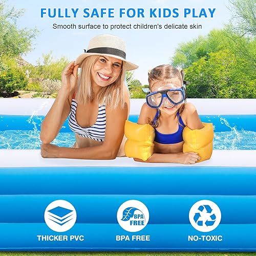 Miniatura 5 de Piscina inflable grande para adultos, 130 x 72 x 22 pulgadas, piscina inflable familiar de tamaño completo con inflador rápido, piscinas inflables 3