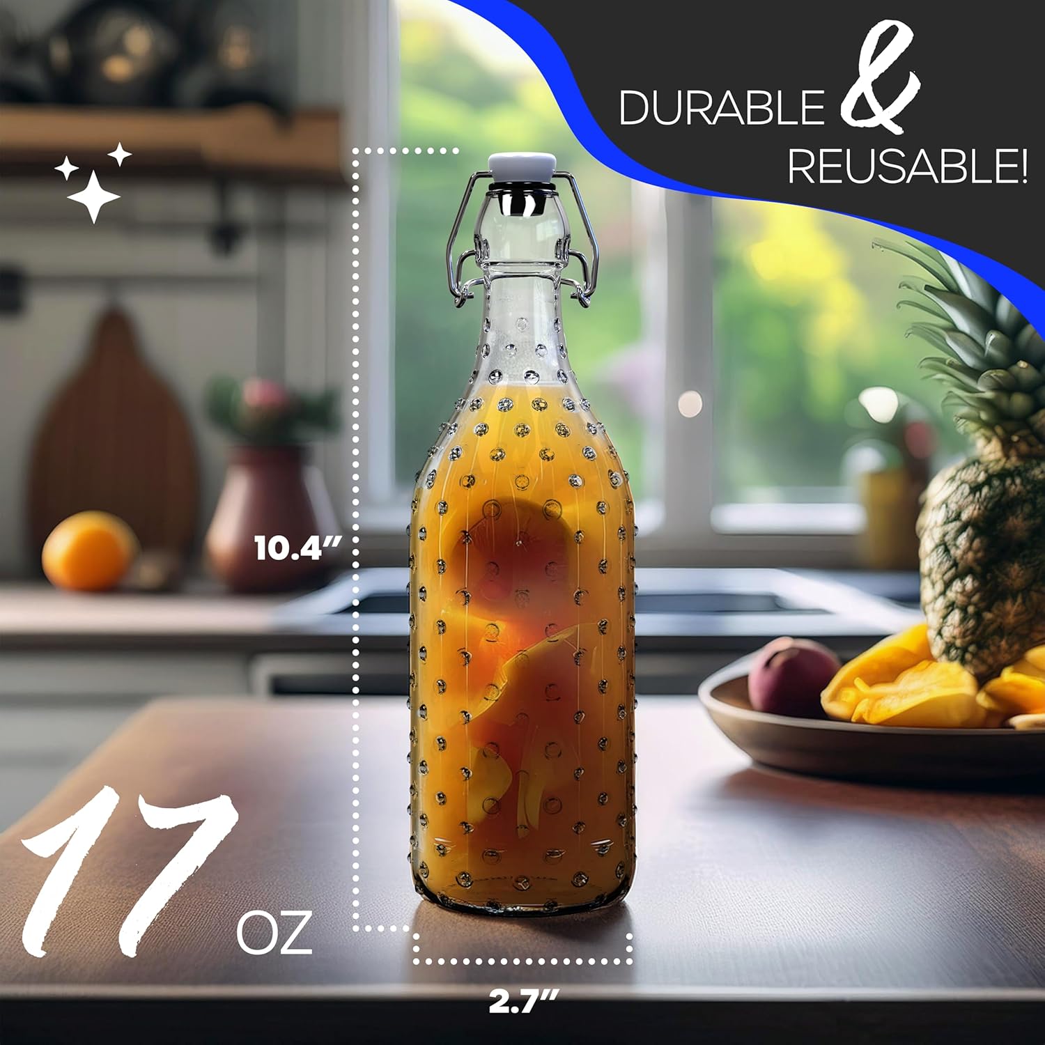 Nevlers 17 Oz Dotted Swing Top Glass Bottles with Airtight Lid | Flip Top Glass Bottle with Stopper 6 PK | Reusable Beer & Kombucha Bottles | Bottling Kit w/Shrink Wrap, Tags, Funnel, Brush & Marker - Image 4