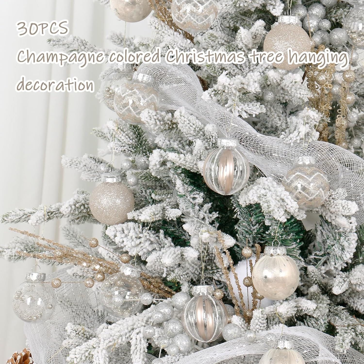 SY Super Bang 30PCS Champagne Christmas Ornaments Set, 60MM/2.36" Clear Plastic Shatterproof Ball Ornaments for Christmas Tree Hanging Decorations, for Home Holiday Party Xmas Decor. - Image 4