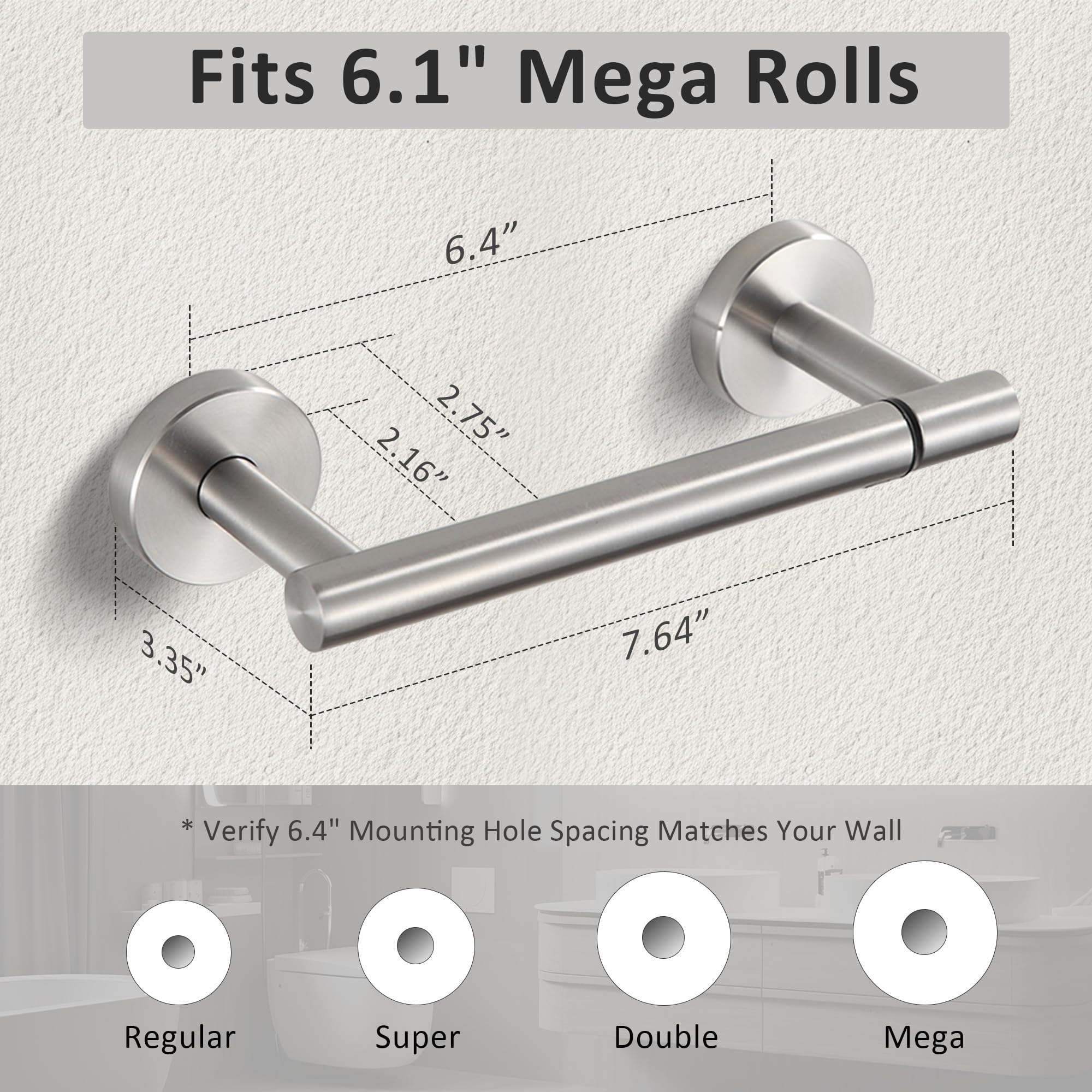 BVL Toilet Paper Holder Brushed Nickel Wall Mount Stainless Steel 304 Large Mega Roll — Amazon image 6