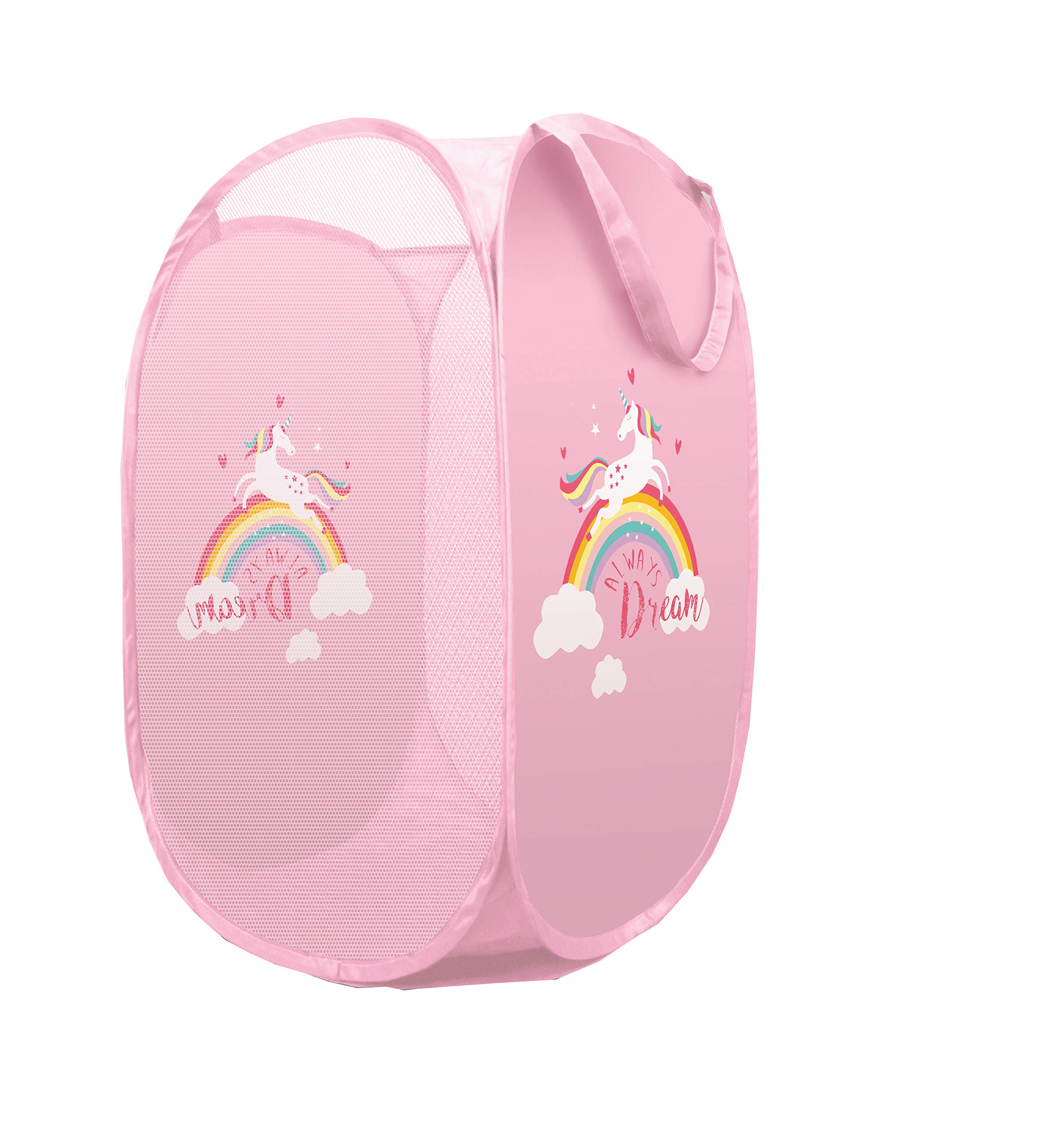 Room Makeovers Pink Childrens Pop Up Laundry Basket Room Tidy (Unicorn - Always Dream)