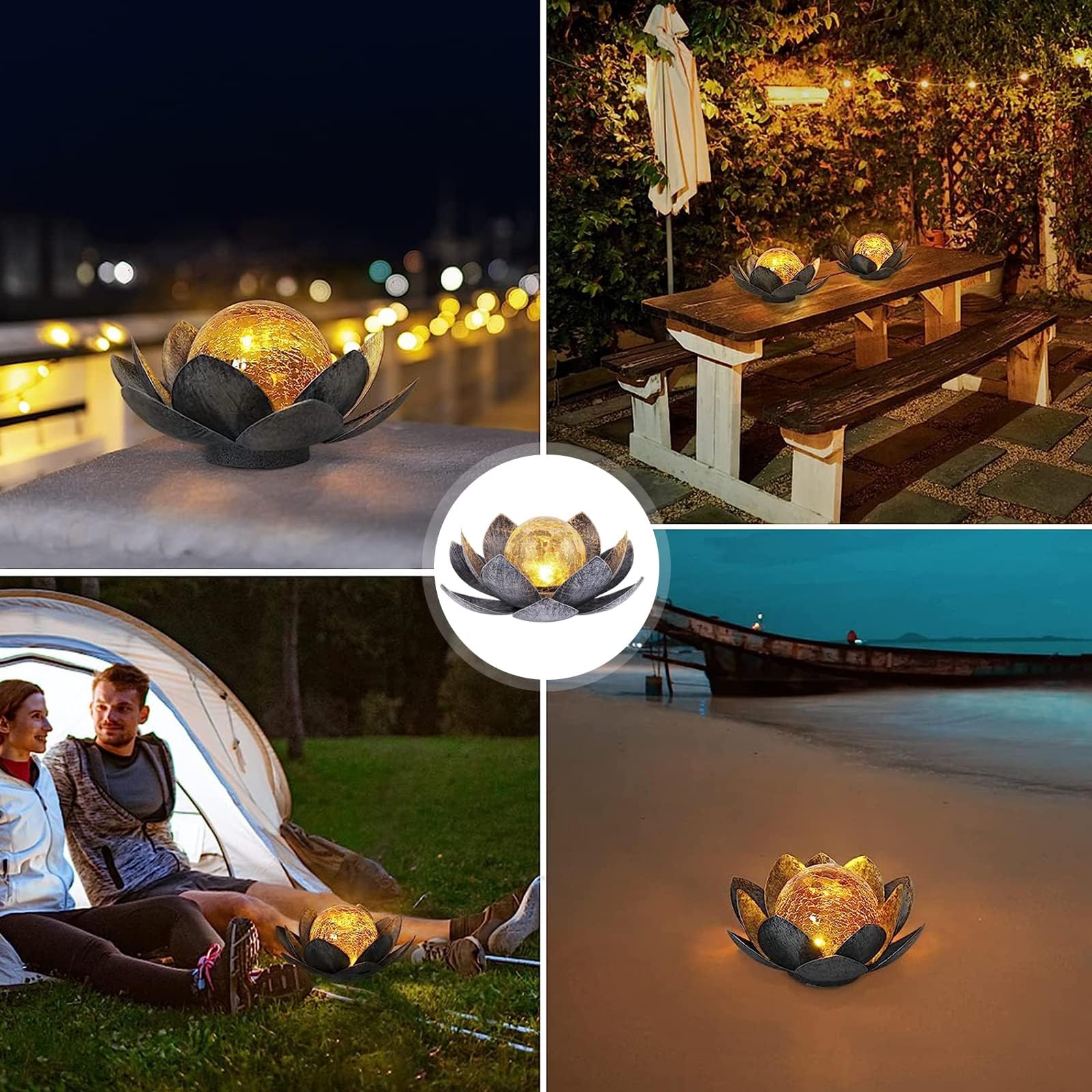 Funmo Solarleuchte für draußen, Lotusblumen Solar Laterne mit hellen warmweißen Lichteffekten, IP44 wasserdichte Garten Solarleuchten für Terrasse, Hof, Rasen, Balkon