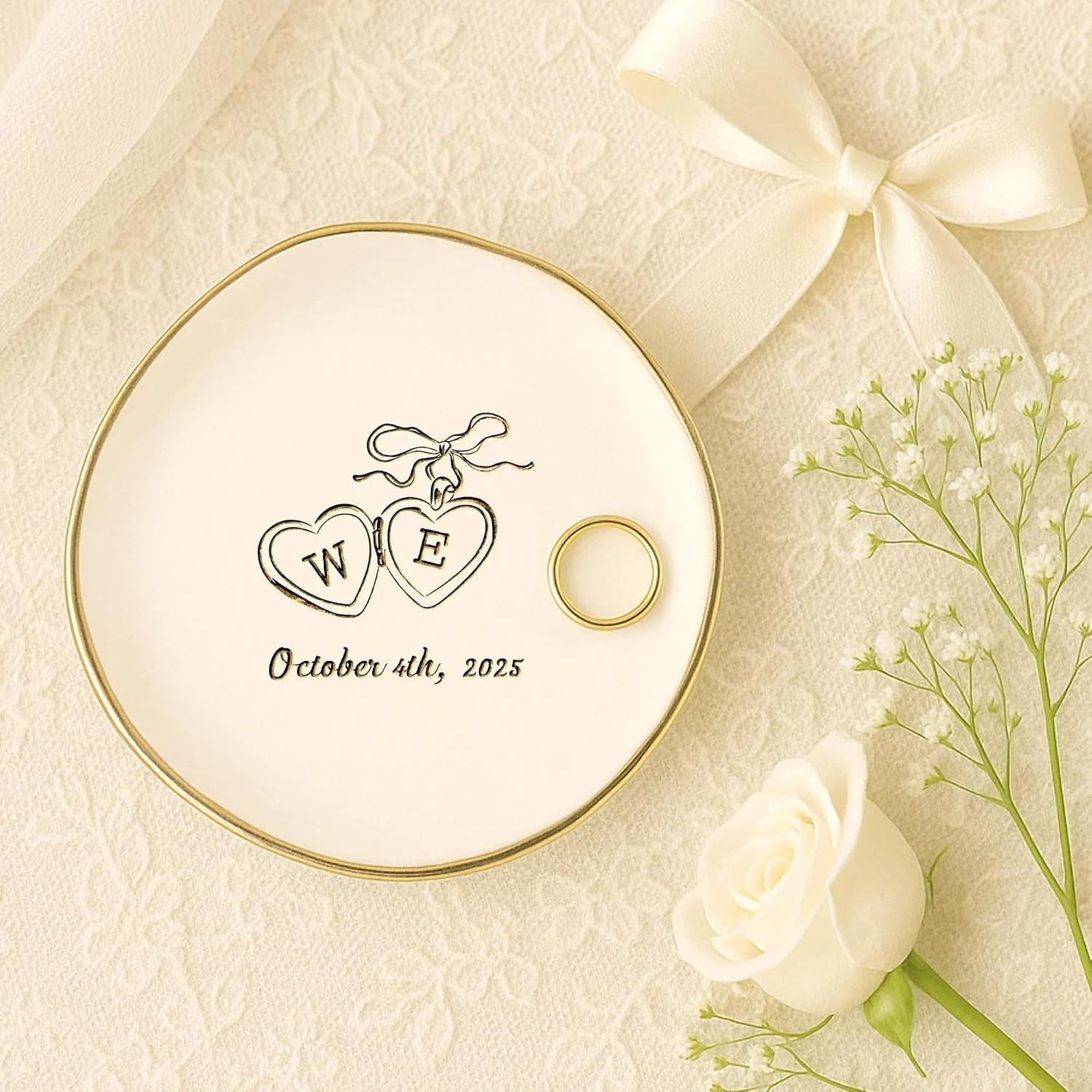 Personalized Heart Locket Ring Dish, Initial Gold Jewelry Dish - Ceramic Jewelry Tray, Engagement Gifts, Wedding Gifts for Couples 2026