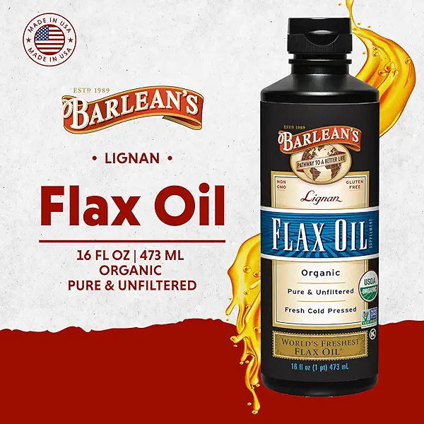 Barlean's Organic Lignan Omega 3 Flaxseed Oil Liquid Supplement for Men and Women, Cold Press Flax Seeds, 7230mg ALA Fatty Acid, Vegan and Gluten Free, 16 oz 2
