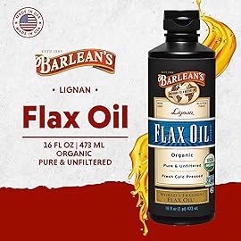 Barlean\'s Organic Lignan Omega 3 Flaxseed Oil Liquid Supplement for Men and Women, Cold Press Flax Seeds, 7230mg ALA Fatty Acid, Vegan and Gluten Free, 16 oz