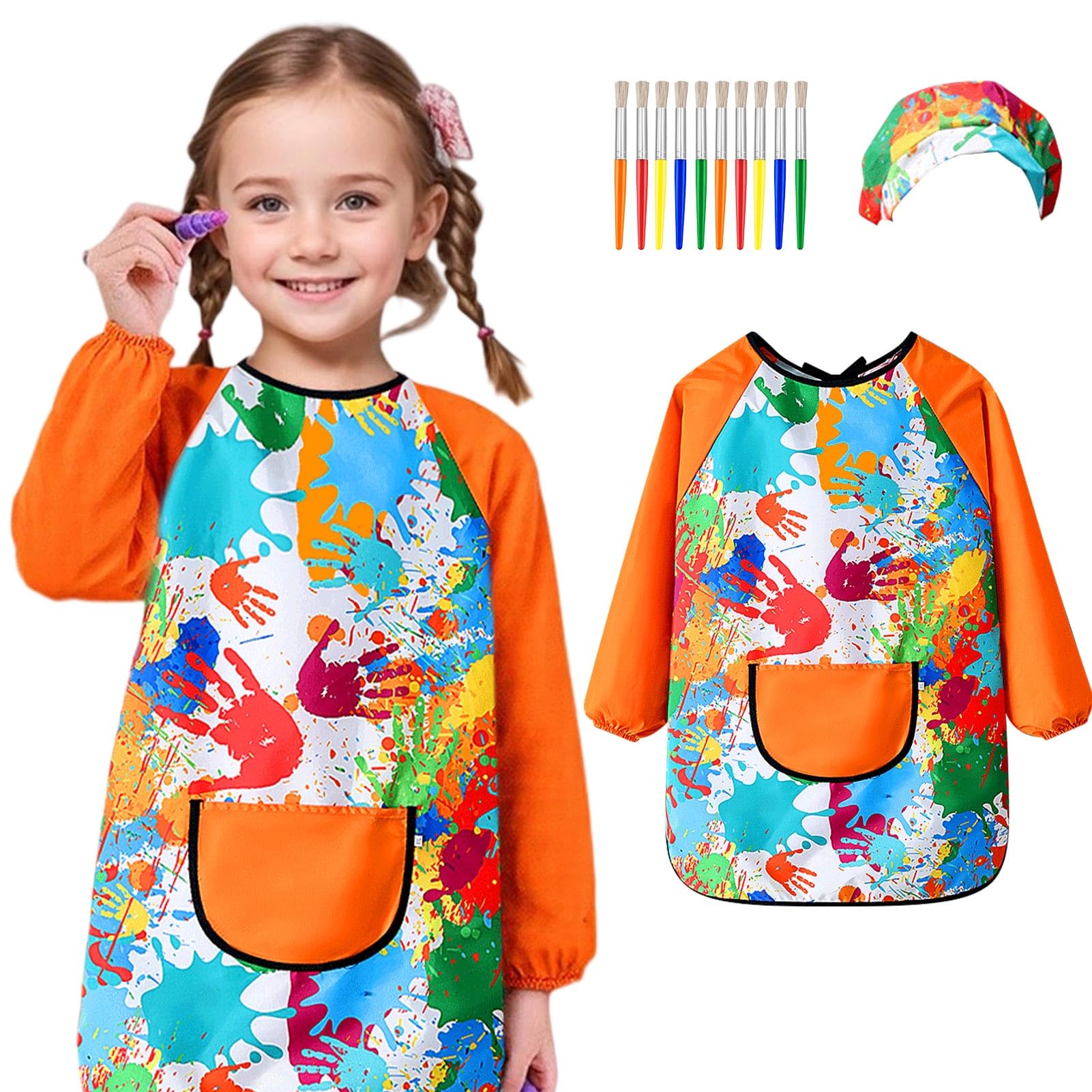 Effluvcy Kids Painting Apron 10Pcs Kids Art Aprons Age 6-11 Age Waterproof Graffiti Aprons Long Sleeves with Pockets,Painting Smock Boys and Girls Play Apron for Craft World Book Day