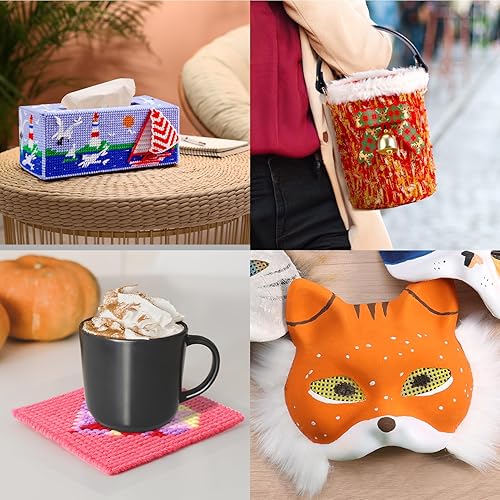 Miniatura 25 de Pllieay 5 piezas de 7 hojas de lona de malla de plástico, malla de ojos para bordado, manualidades de hilo acrílico, proyectos de punto y ganchillo