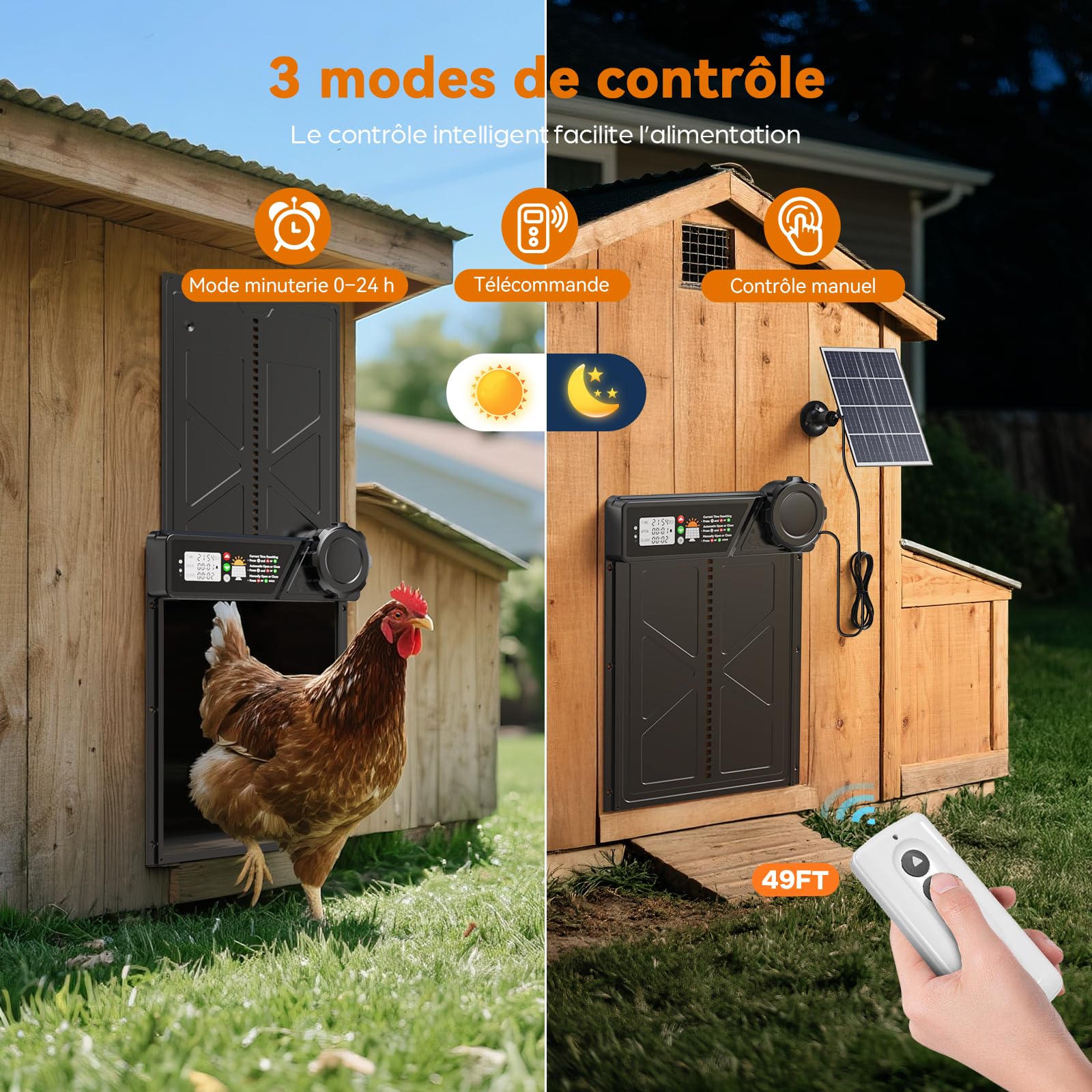 Grande Porta Automatica Pollaio Solare, Porta Automatica Pollaio in Alluminio con Timer, Telecomando, Funzione Anti-pizzico, Schermo LCD Impermeabile per Galline, Anatre e Oche