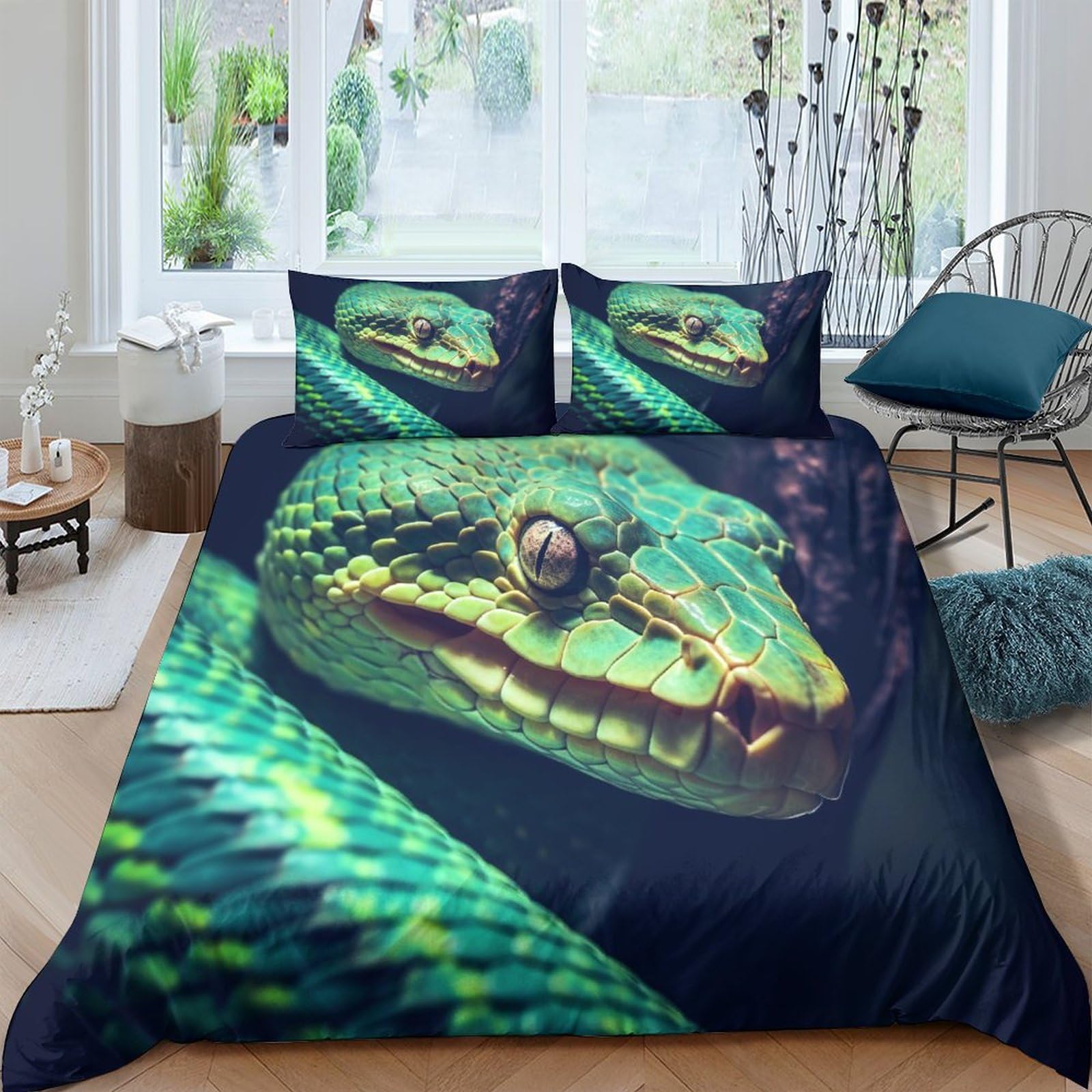Housse de couette serpent King parure anti-acariens microfibre douce fermeture éclair 220x240
