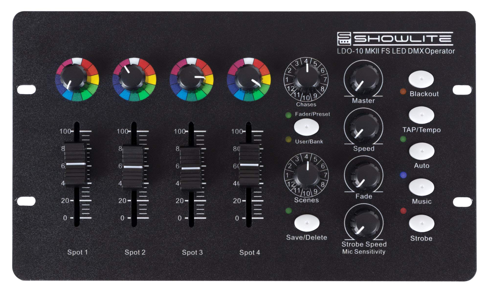 Showlite LDO-10 MKII FS LED DMX Operator - Controller DMX per fare funzionare faretti LED - Ideale per intrattenitori solisti, band più piccole o pub - Controllo automatico o musicale