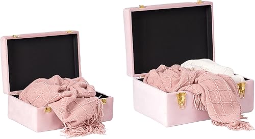 Miniatura 6 de Vintiquewise Maleta decorativa de terciopelo copetudo, juego de 2 copetudos, color rosa