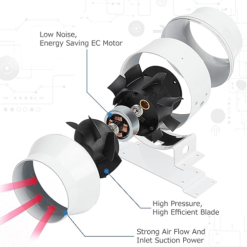 Miniatura 3 de Ventiladores de conducto en línea de 4 pulgadas, ventilador de escape de ventilación de 160 CFM, ideal para transferencia de enfriamiento de