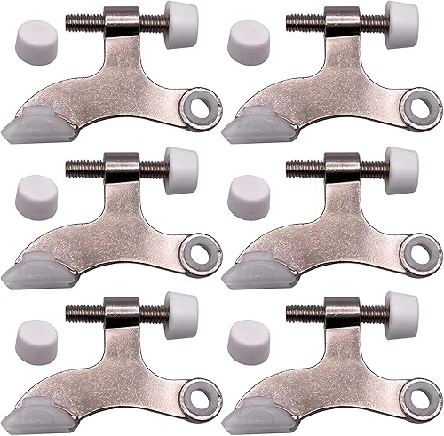 DCC Home Decor - Paquete de 6 unidades de níquel satinado sólido de alta resistencia ajustable de 2.5 pulgadas de ancho con parachoques extra, tope