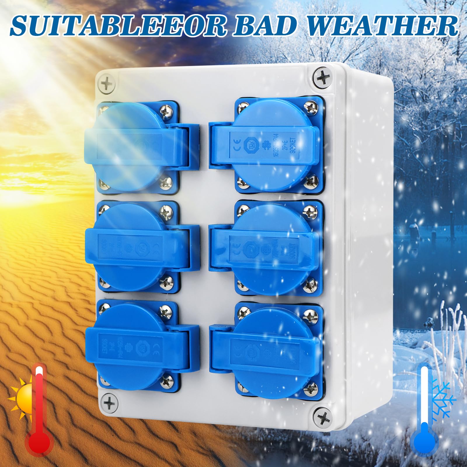 Distribuidor de corriente para construcción, distribuidor de pared, 16 A, 6 x 230 V, IP65, caja de distribución exterior, resistente al agua, caja de distribución de electricidad, caja de distribución
