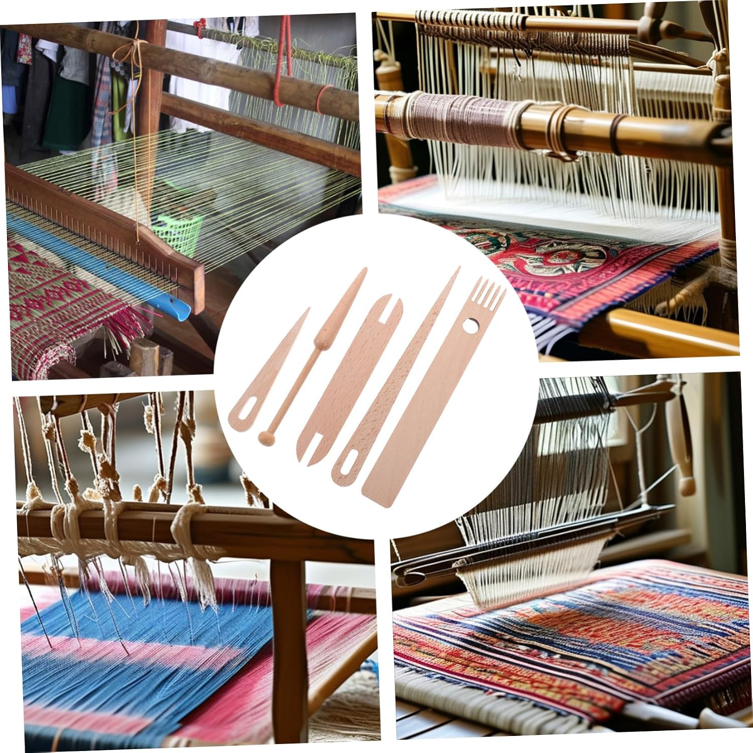 CIMAXIC Hand Knitting Wood Tool Set Mini Weaving Loom for Blanket Making Darning Loom Type Weave Tool Weaving Crochet Needles