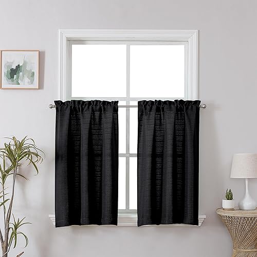 Miniatura 161 de Chyhomenyc Cortinas Rojas Navideñas de 84 Pulgadas de Largo Juego de 2 Paneles, Lino Sintético Texturizado Semi Filtrante de Luz Suave Aireado