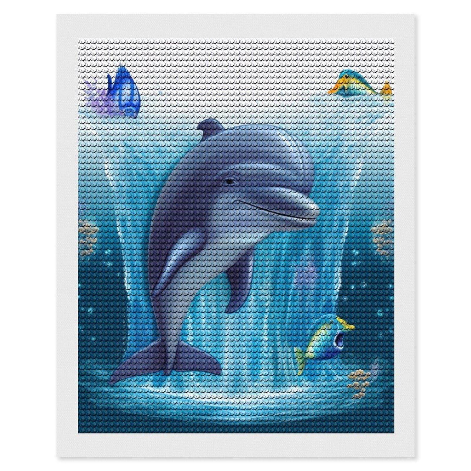 Dolphin Diamond Art Kits for Adults, DIY 5D Diamonds Painting Kits for Beginner, Round Full Drill Diamond Dots Painting, Diamonds Pictures Gem Art and Crafts Wall Decor 16"x20"