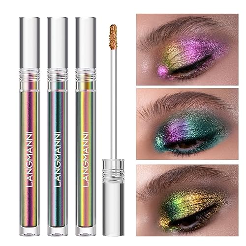Miniatura 1 de Jolilab Sombra de ojos líquida con purpurina, sombra de ojos de camaleón líquida metálica de 3 colores, aspecto de ojos multidimensional, juego de