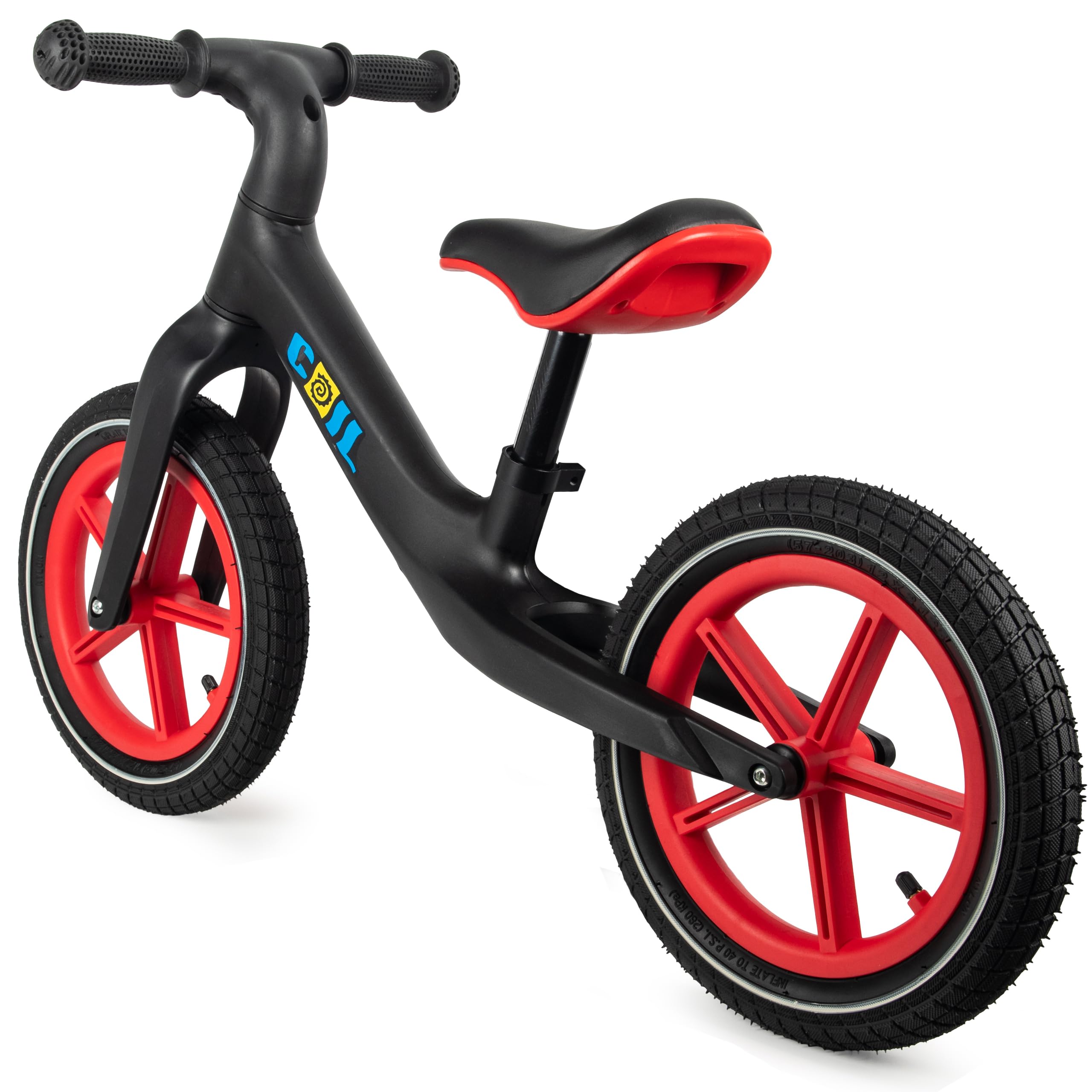 COIL Bicicletta da corsa per bambini, girello per bicicletta, antiscivolo, Balance Bike, telaio in nylon, ruote aeree da 12", seduta in eco-pelle, a partire da 2 anni e fino a 30 kg