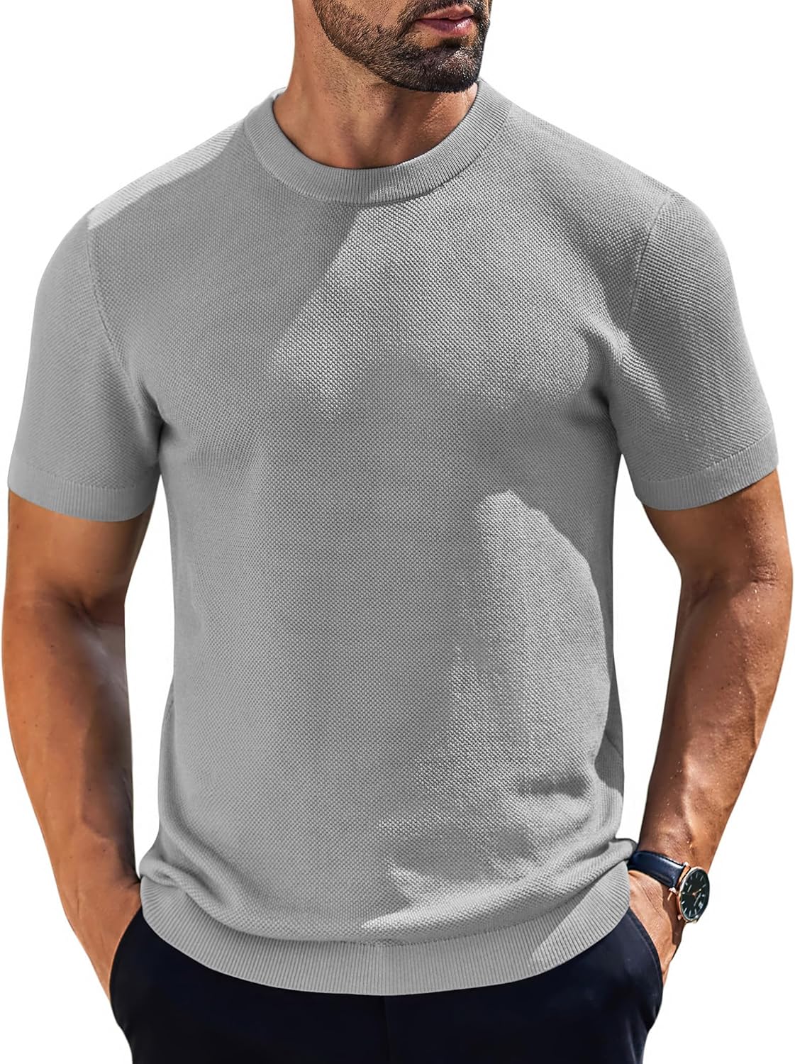 COOFANDY Men's Knit T-Shirts Short Sleeve Crewneck Shirt Casual Textured Pullover Tees