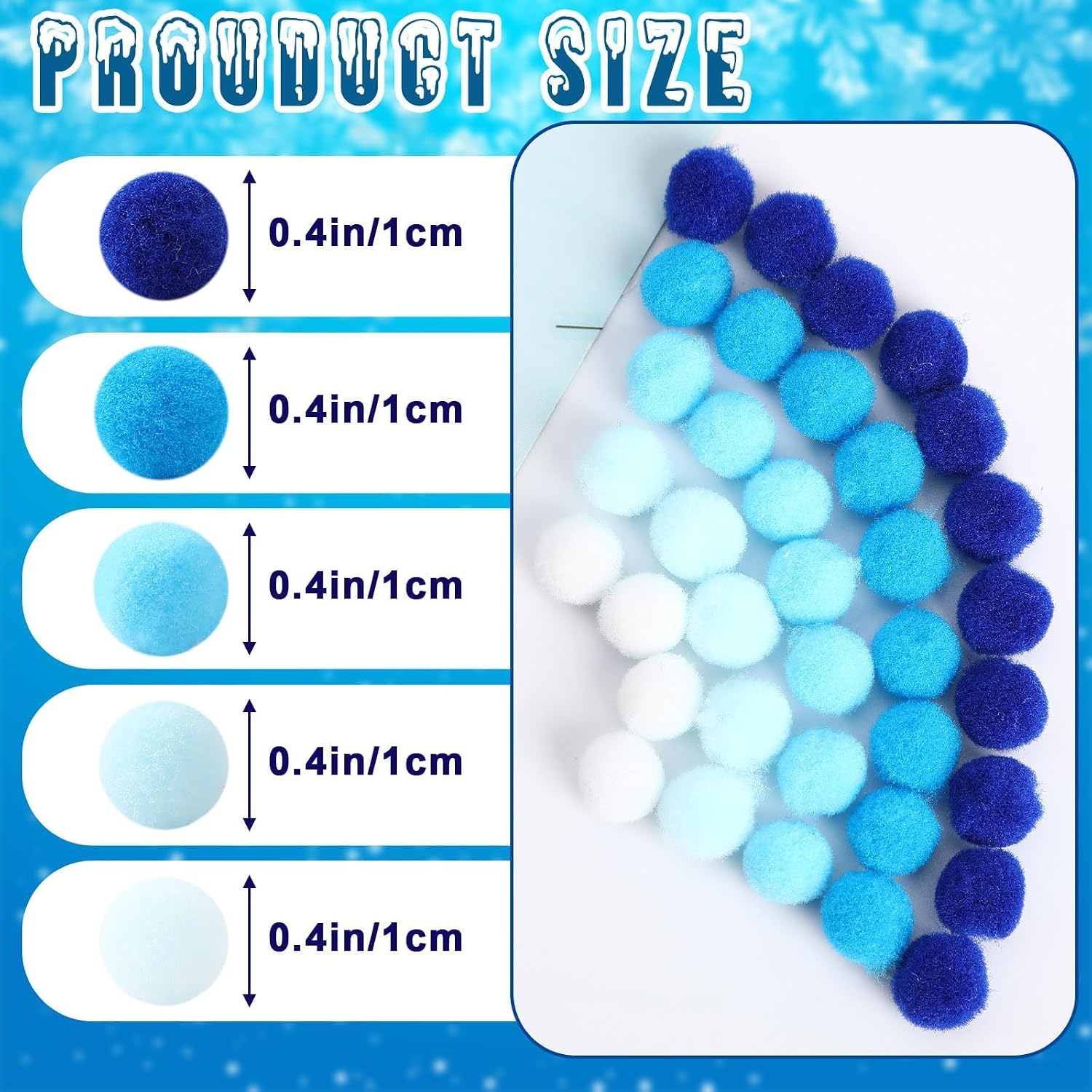 SEPGLITTER Blue Pom Poms Balls, 1000Pcs 1 cm/0.4 inch Hanukkah Blue Color Pom Poms for Chanukah Christmas Winter Summer Holiday Party Crafts Making DIY Holiday Decorations Supplies | 1cm Mini Size, 5 Assorted Colors, DIY Crafts Making, Handmade Projects, Winter Summer Hanukkah Party Supplies Decorations