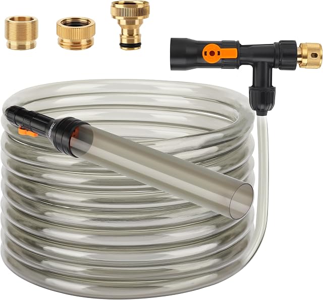 hygger Aquarium Vacuum Water Change Kit 49FT PVC Hose Fish Tank Auto Siphon Gravel Cleaner with 3 Types of Brass Fittings for Fish Tank Gravel & Sand Cleaning