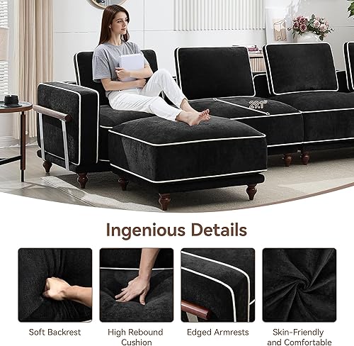 Miniatura 2 de Sofá modular en forma de L de 112 pulgadas con otomana móvil, sofá de nube de 3 plazas con 1 otomana para sala de estar, cómodos sofás de asiento