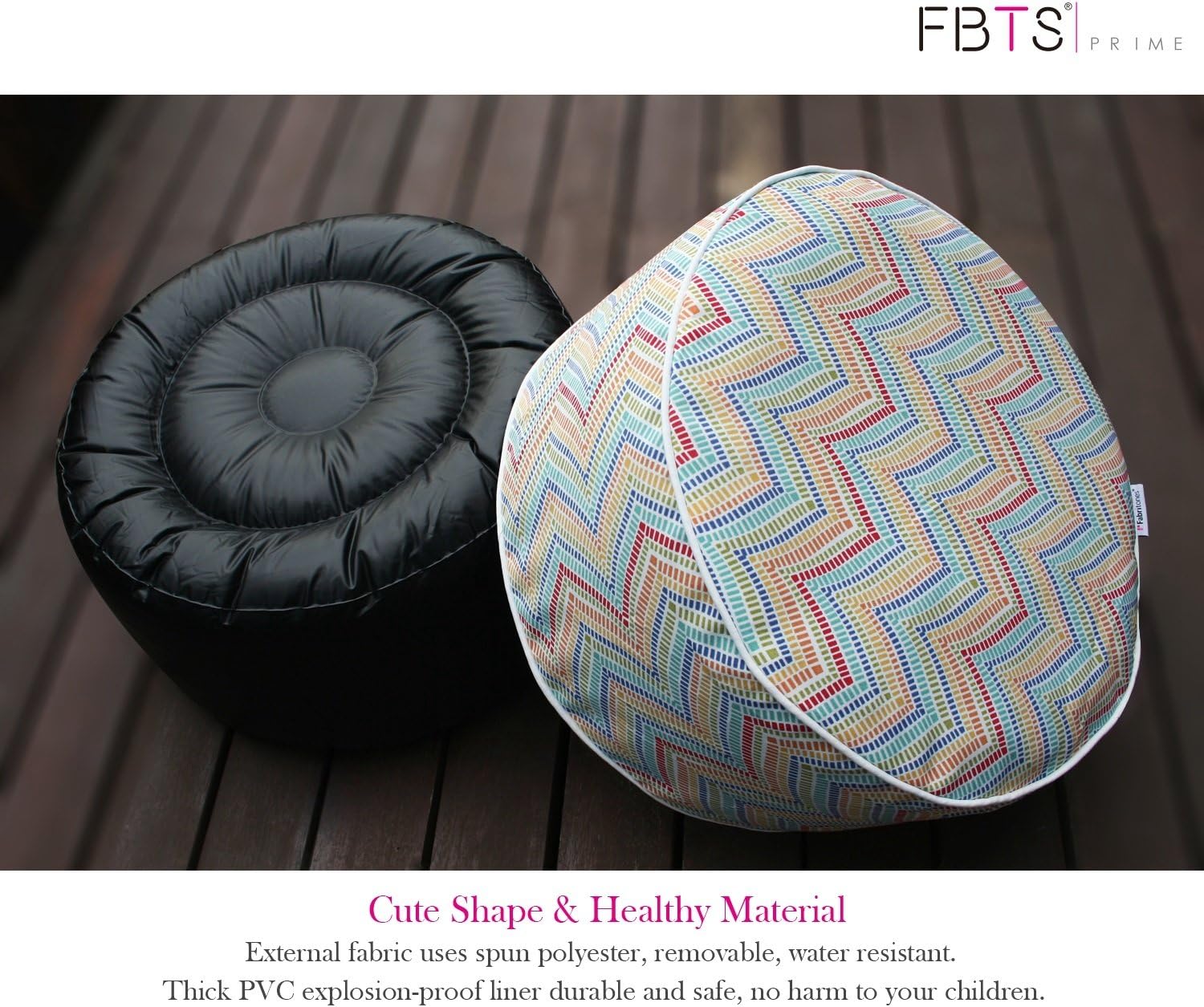 FBTS Prime Inflatable Footstool Ottoman Orange and Blue Round 21x9 Inch Patio Foot Stools and Ottomans Portable Footrest