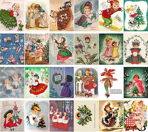 Miniatura 5 de PIXILUV Paquete de postales 24pcs Vintage Navidad Felicitación Tarjetas Santa Reimpresión