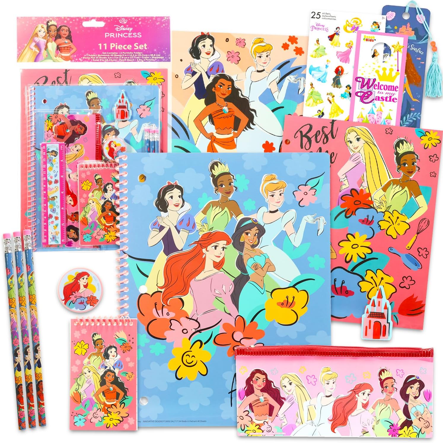 Disney Princess Notebook Set - Bundle of Stationery, Folders, Notebook, Pencils, More | Disney Princess School Supplies for Kids