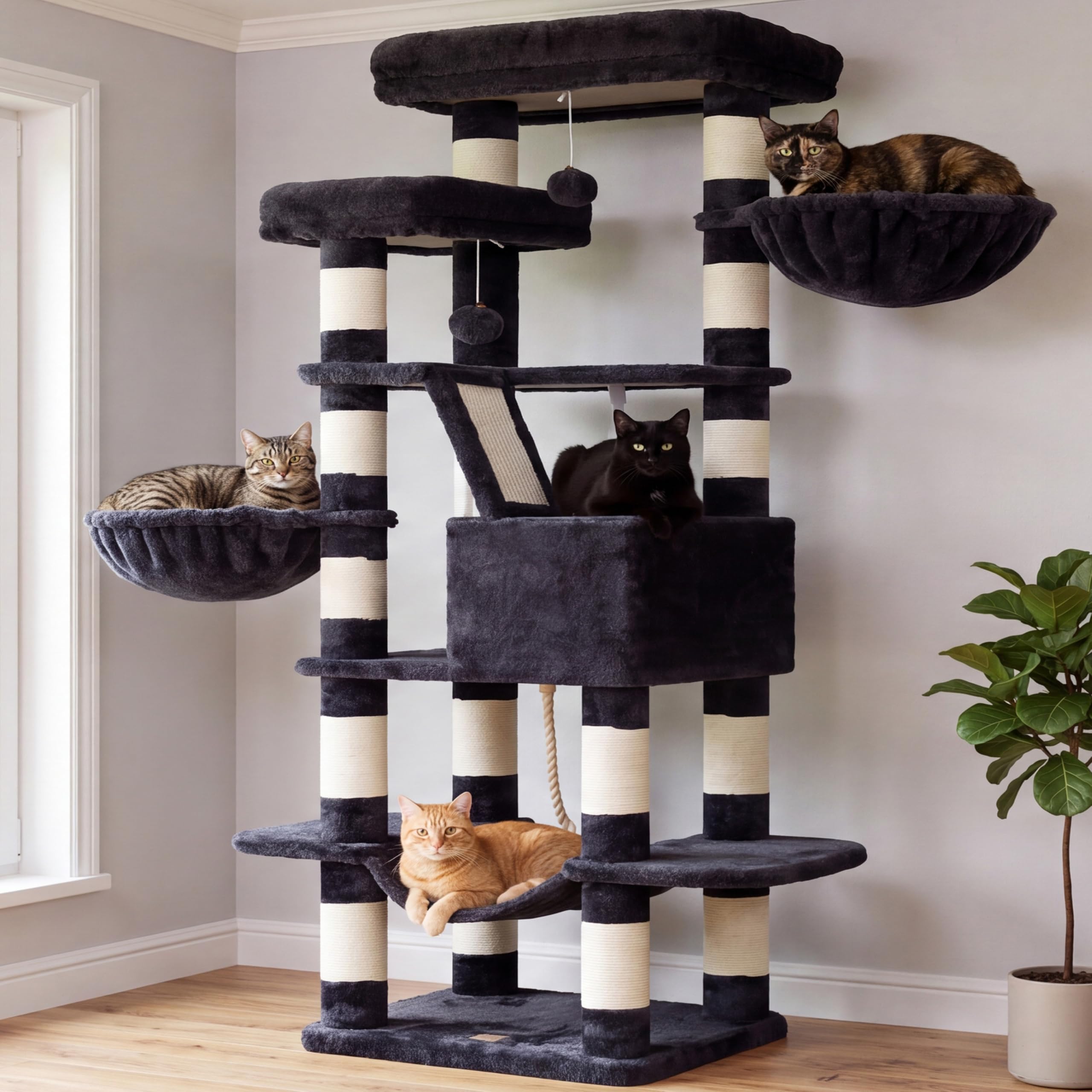 Heybly Cat Tree, 68 inch Multi-Level Cat Tower for Indoor Cats HCT025G