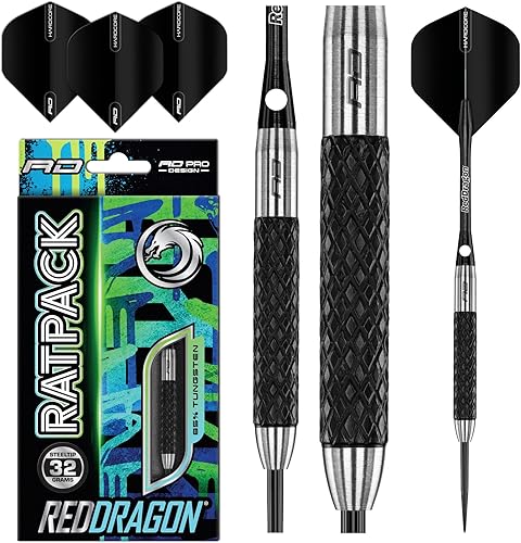 Miniatura 1 de RED DRAGON Rata 1 1.13 oz - Juego de dardos de punta de acero de tungsteno con vuelos y tallos