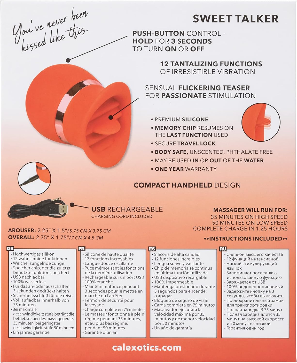 CalExotics French Kiss Sweet Talker with USB charging cord