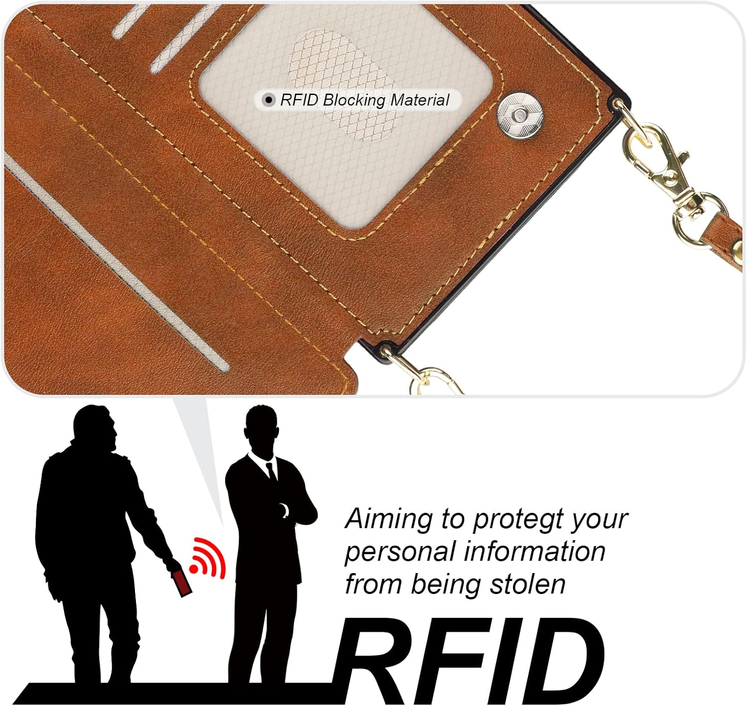 Bocasal Crossbody Wallet Case for iPhone 13 Mini with RFID Blocking Card Slot Holder, Magnetic Flip Folio Purse Case, PU Leather Zipper Handbag with Detachable Lanyard Strap 5.4 Inch 5G (Brown)