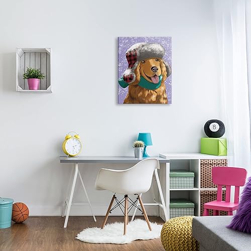 Miniatura 2 de Stupell Industries Happy Golden Retriever in Winter Snow Hat, diseñado por Sally Springer Griffith Canvas Wall Art, 24 x 30, color marrón