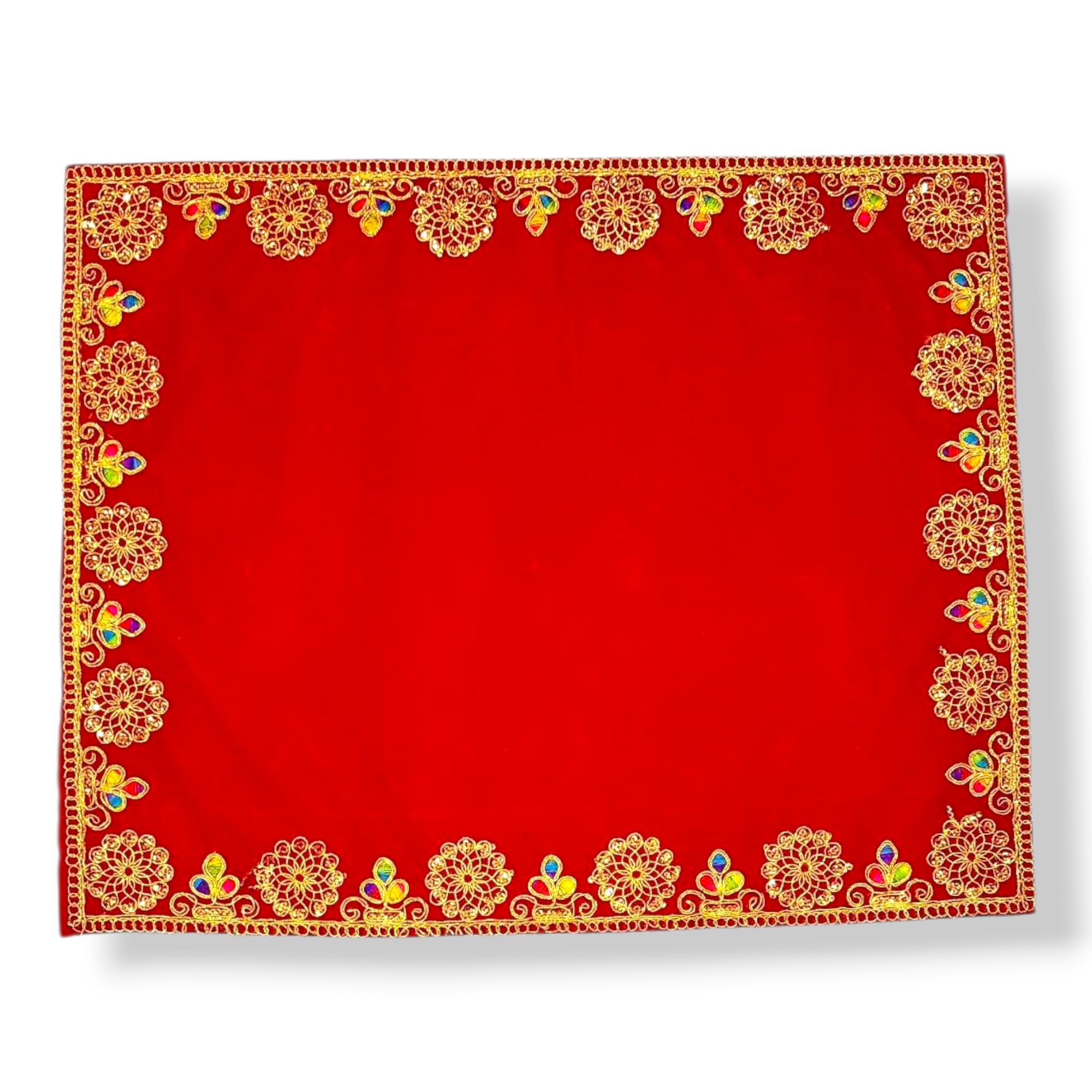 YRK Elegant Red Velvet Aasan for Puja | 15x18 Inch Altar Cloth | Chowki Aasan Kapda Mat for Puja Table | Puja Home Mandir and Temple Mat | Red 15 Inch-image-7