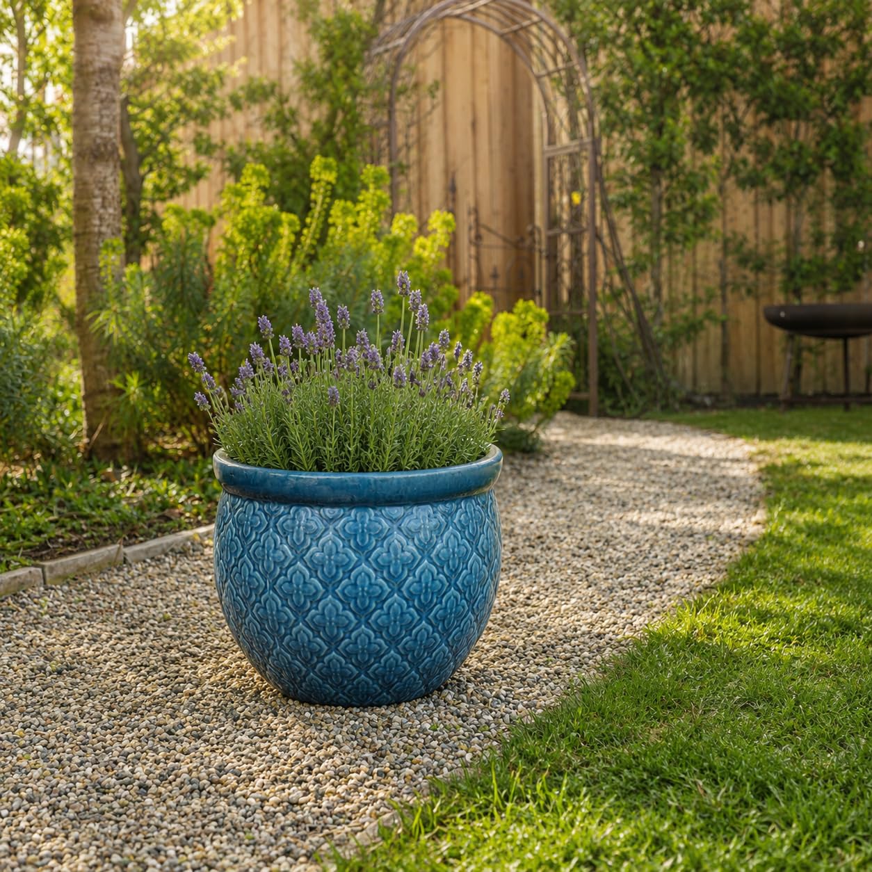Palatina Werkstatt Azur Occitanie - Vaso per piante in ceramica smaltata, grande, turchese/blu, realizzato a mano, smaltato con foro di drenaggio, vaso resistente al gelo, per terrazza, giardino e