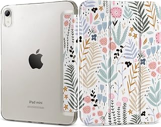 DONGKE for iPad mini 7 (A17 Pro) 2024 & iPad mini 6 2021 8.3 Inch, Slim Foldable Stand Hard PC Translucent Back Shell Smart Cover for iPad mini 7th/6th Generation [Auto Wake/Sleep] - Creative Floral