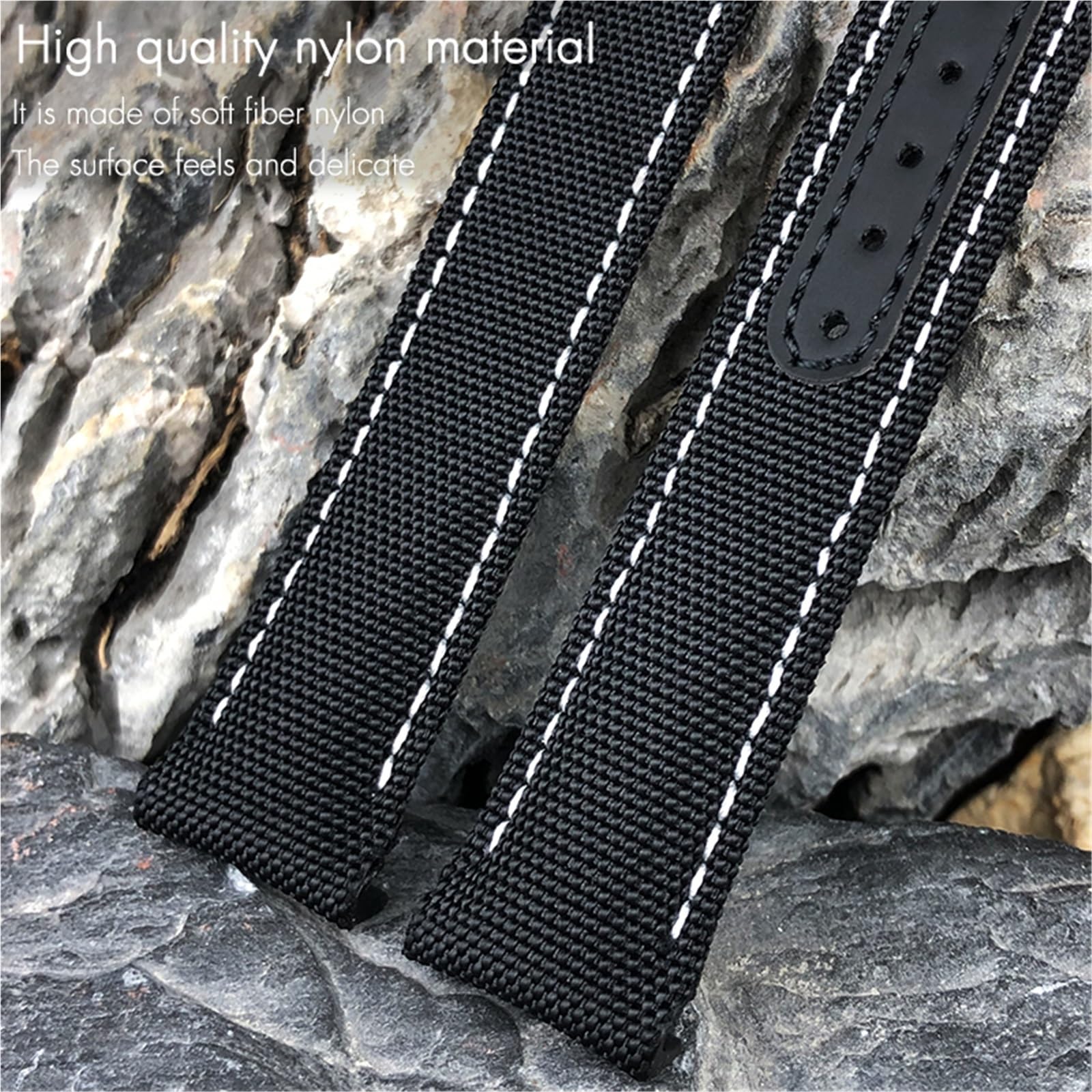 Boucle Pliante en Cuir et Nylon, 20mm, pour Bracelet de Montre à extrémité incurvée Omega Aqua 150 GMT