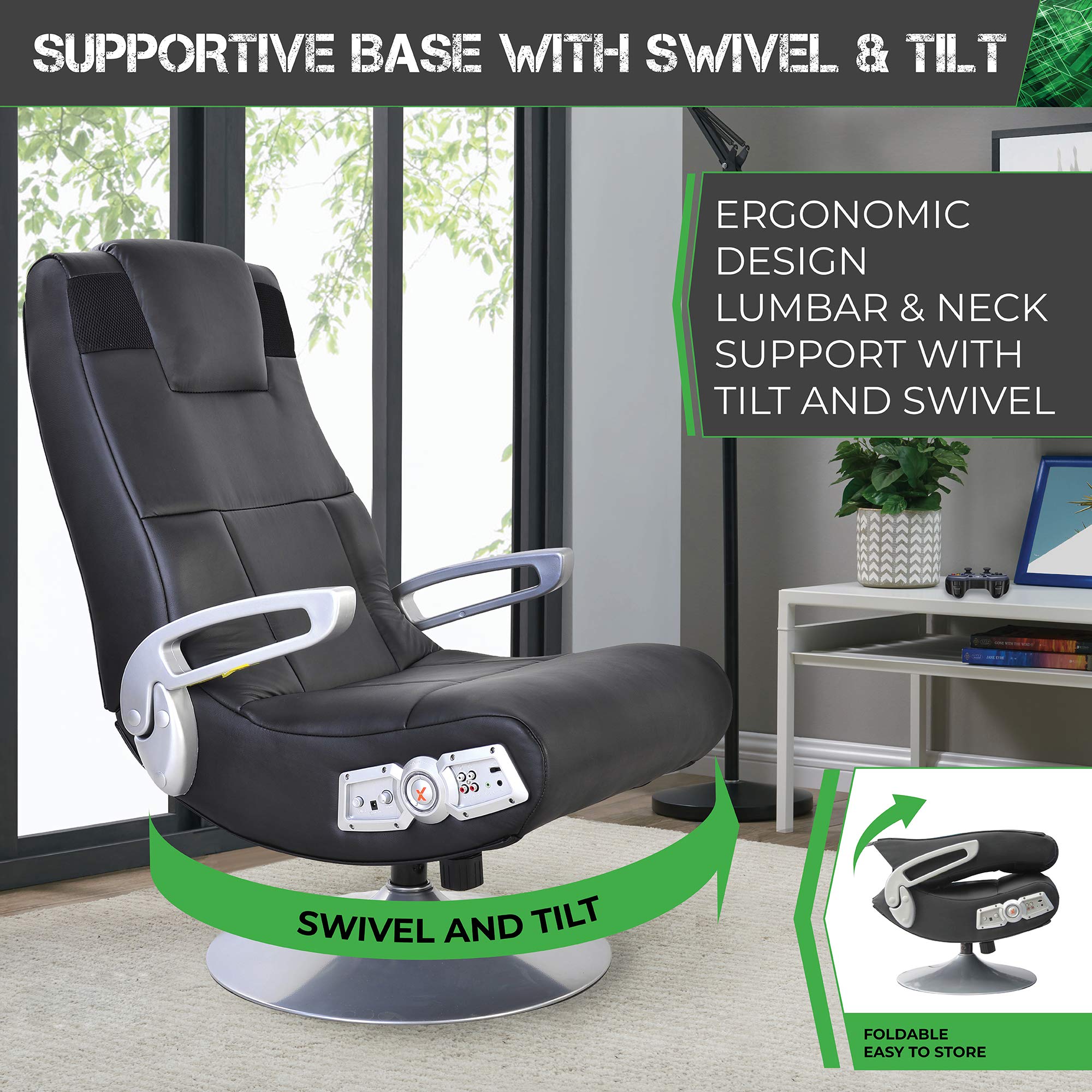 X Rocker Wireless Pedestal SE 2.1 PC Office Gaming Chair, 30.7" x 23.2" x 39.76", Black