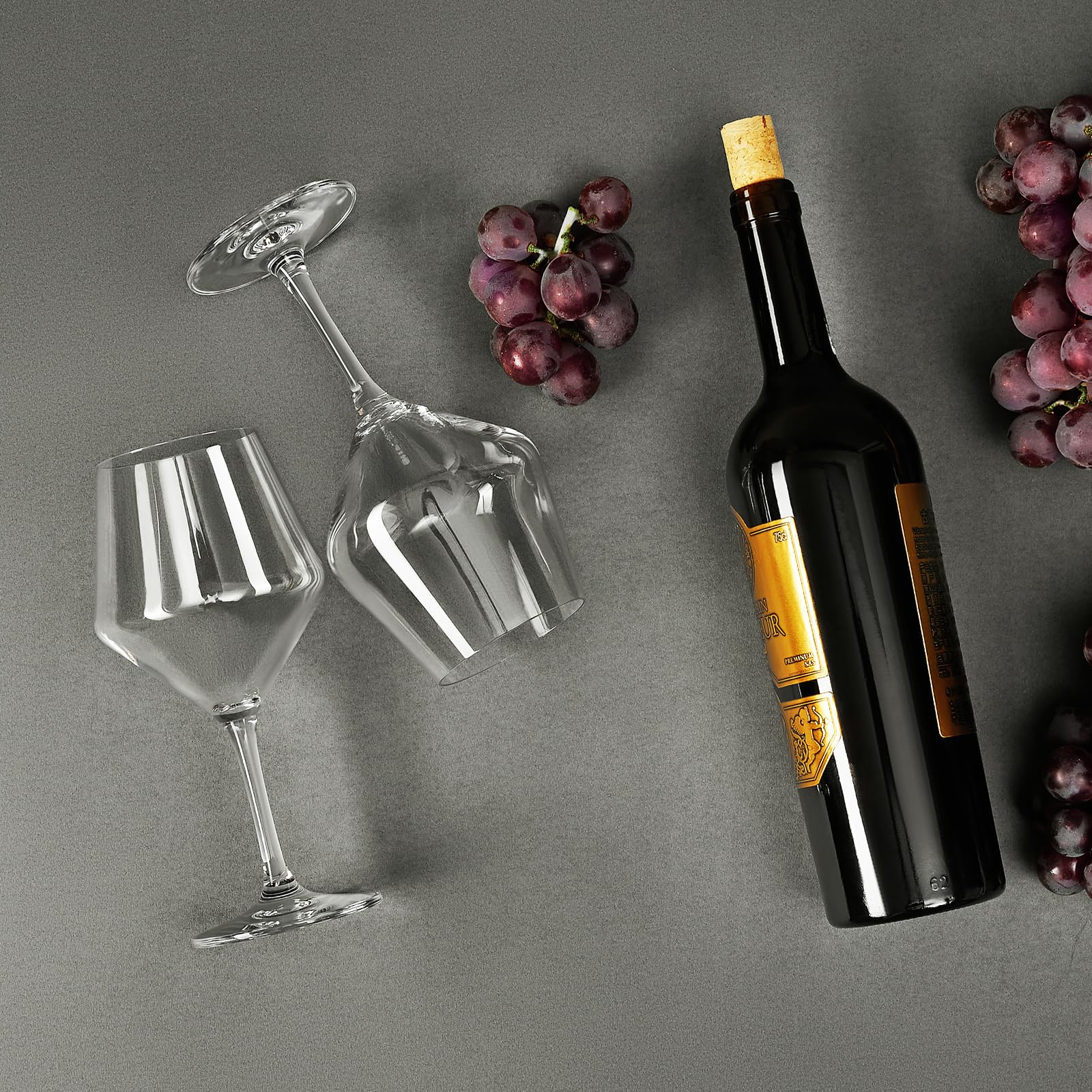 Juego de 2 copas de vino de cristal soplado a mano, 16 onzas, copas de tallo largo para rojo