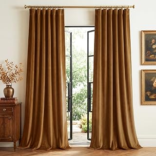StangH Mustard Gold Velvet Curtains Back Tab Privacy, W52 x L84, 2 Panels
