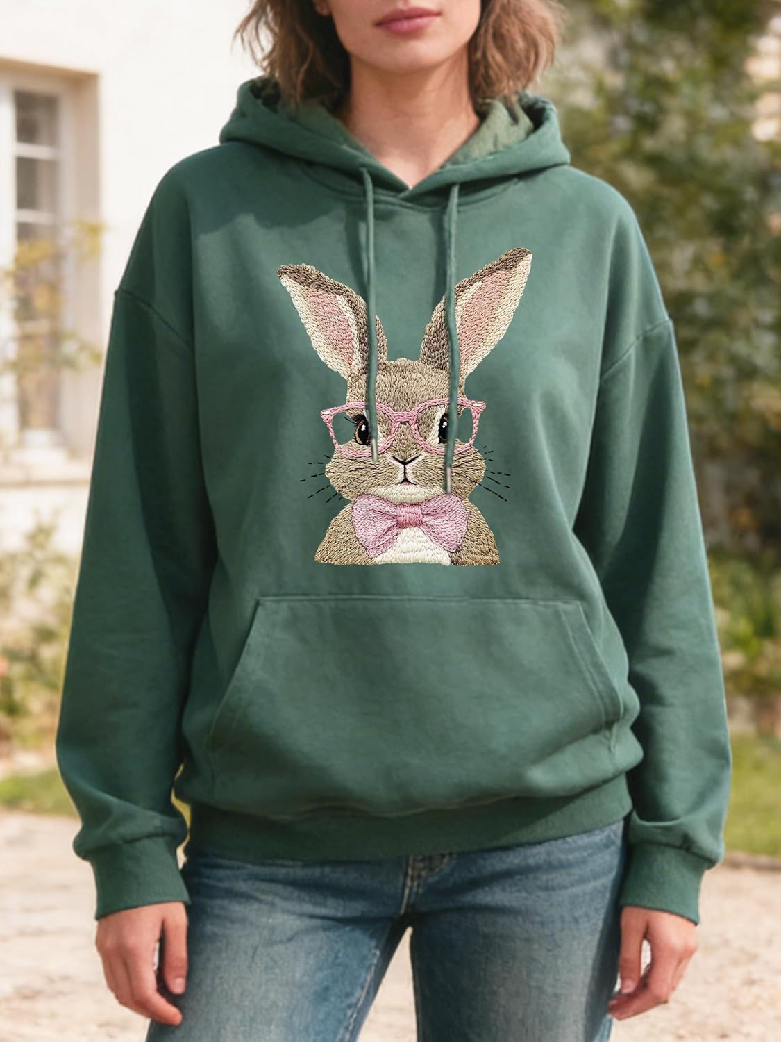 Retro Easter Bunny Sweatshirt Coquette Bow Bunny Ears Sweatshirt Easter Shirts for Women - Image 3