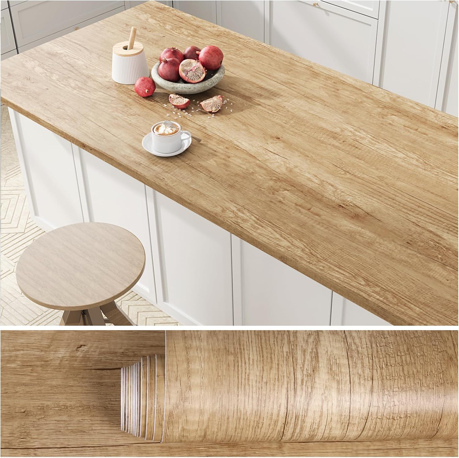 VEELIKE Thick Rustic Oak Wood Contact Paper Peel and Stick Countertop Contact Paper Wood Wallpaper for Desk Cabinets Furniture 15.7''x354'' Self Adhesive Woodgrain Counter Top Vinyl Wraps for Kitchen