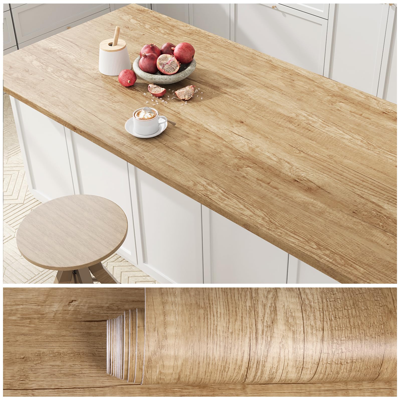 Photo 1 of VEELIKE Rustic Oak Wood Contact Paper for Countertops Waterproof Peel and Stick Wood Wallpaper 24''x118'' Countertop Contact Paper Self Adhesive Removable Woods Vinyl Wrap for Cabinets Table Furniture