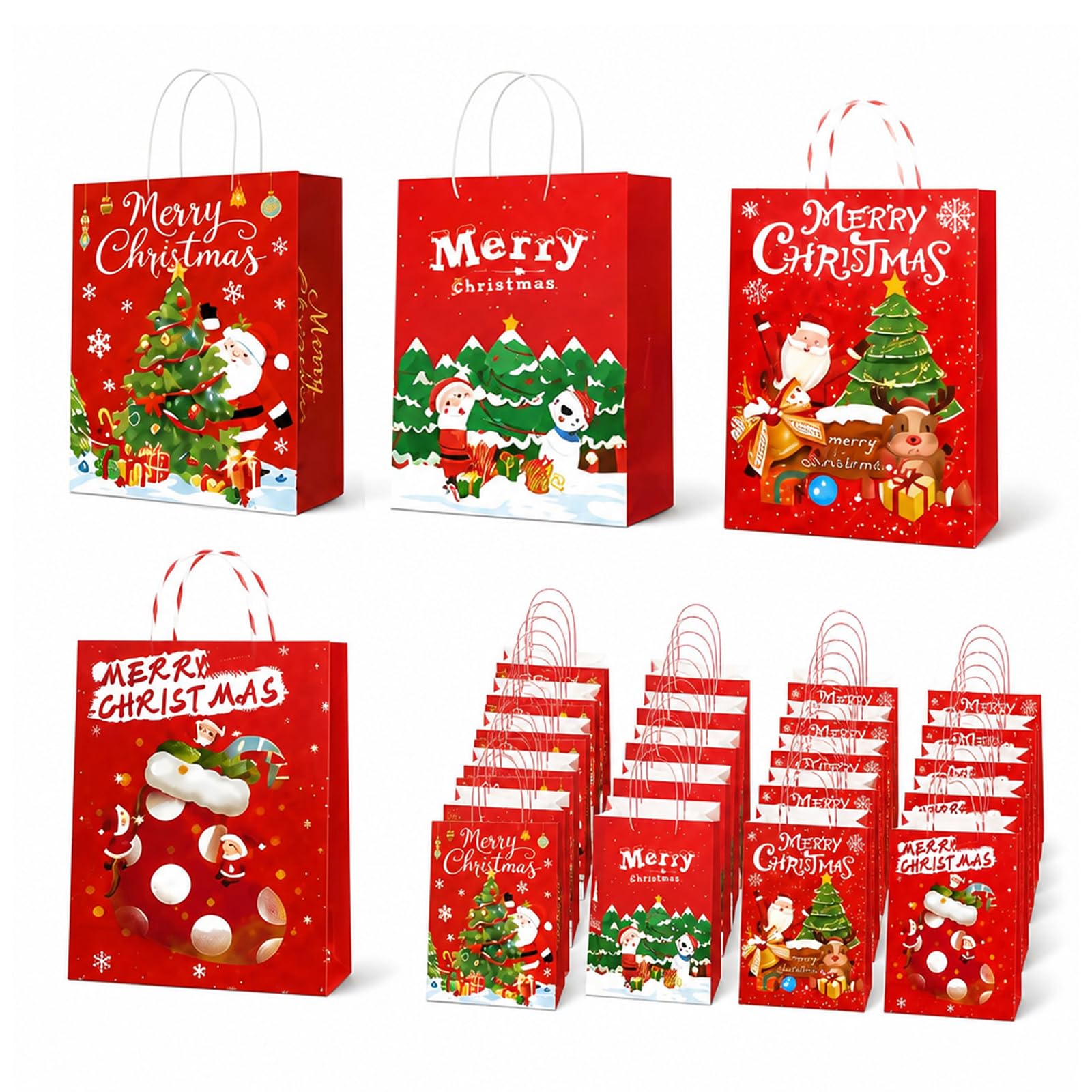 16 Pcs Christmas Gift Bags, Christmas Bags with Handles