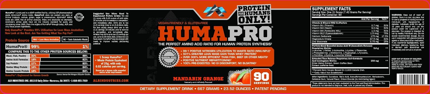 ALR Industries Humapro, Protein Matrix Blend, Formulated for Humans, Amino Acids, Lean Muscle, Vegan Friendly