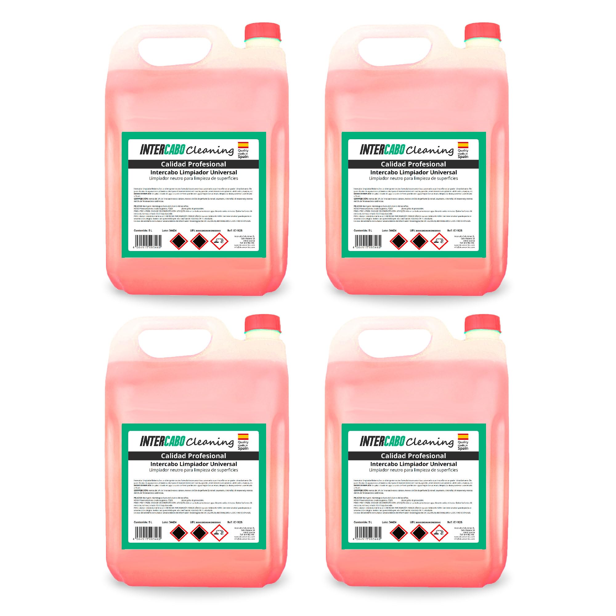 Pack 4 garrafas de 5L limpiador multiusos de superficies - total 20L - limpieza profesional de cocinas, baños, suelos y muebles - limpiador universal perfumado - Intercabo