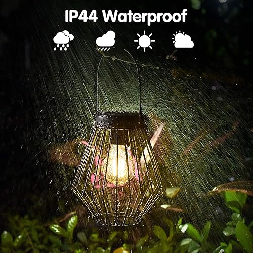 Miniatura 4 de Faroles solares impermeables para exteriores, luces colgantes solares de metal retro para exteriores, lámparas LED alimentadas por energía solar,